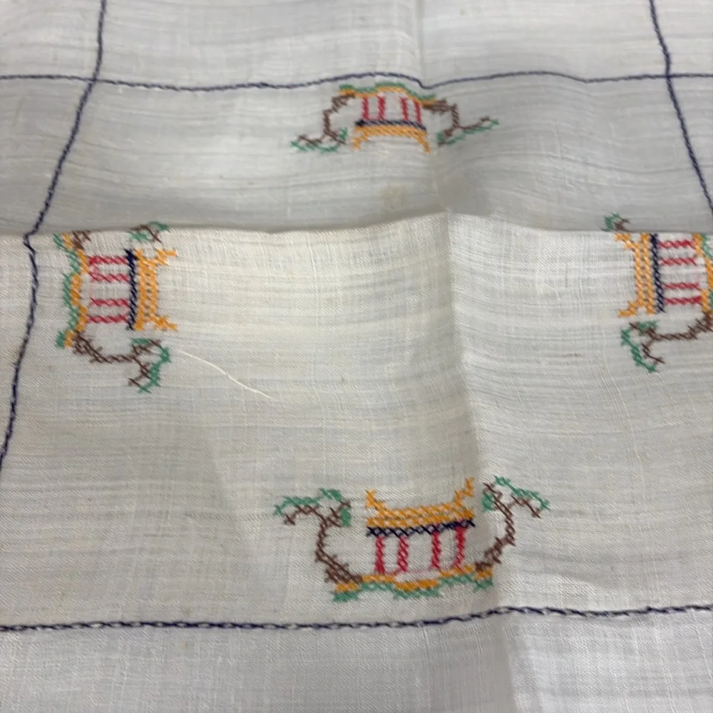 Cross Stitched White Japanese Themed tablecloth